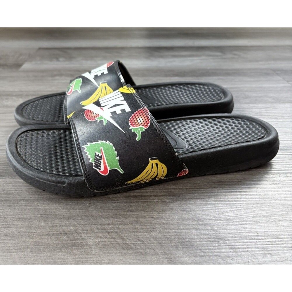 Nike Benassi JDI Women's Slides Fruit Print Floral Black 618919-032 Size 10